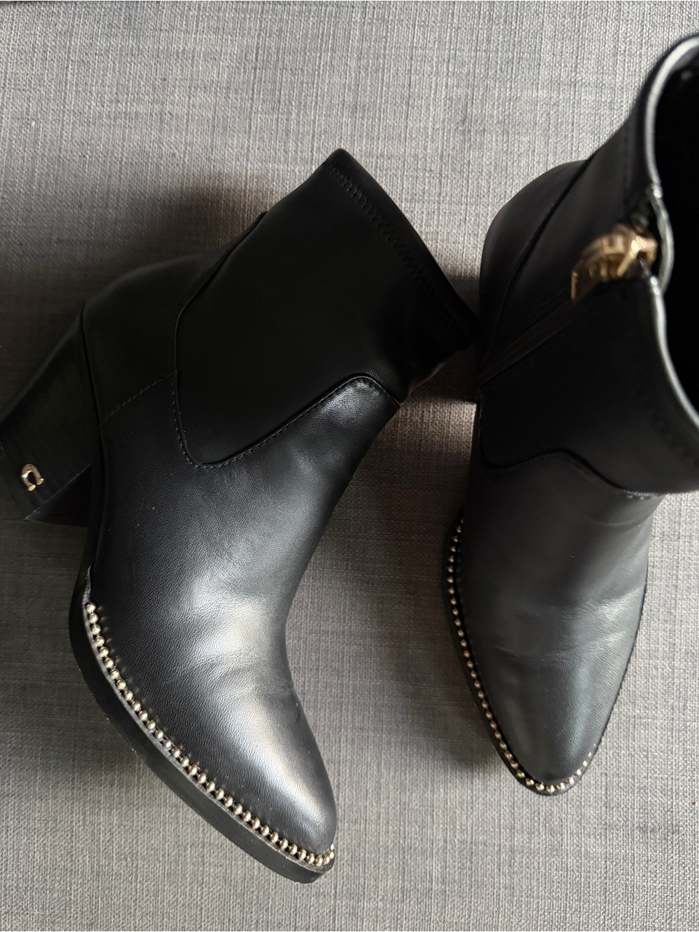 COACH Women's Black Leather Ankle Boots with Stud Trim SIZE 5.5B
